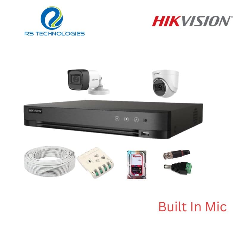 Hikvision 4CH DVR + 2 Full HD Audio Camera Combo Kit (1 Indoor + 1 Outdoor) – 2MP | 5MP Supported DVR (HIKHDC001) – RS Technologies offer
