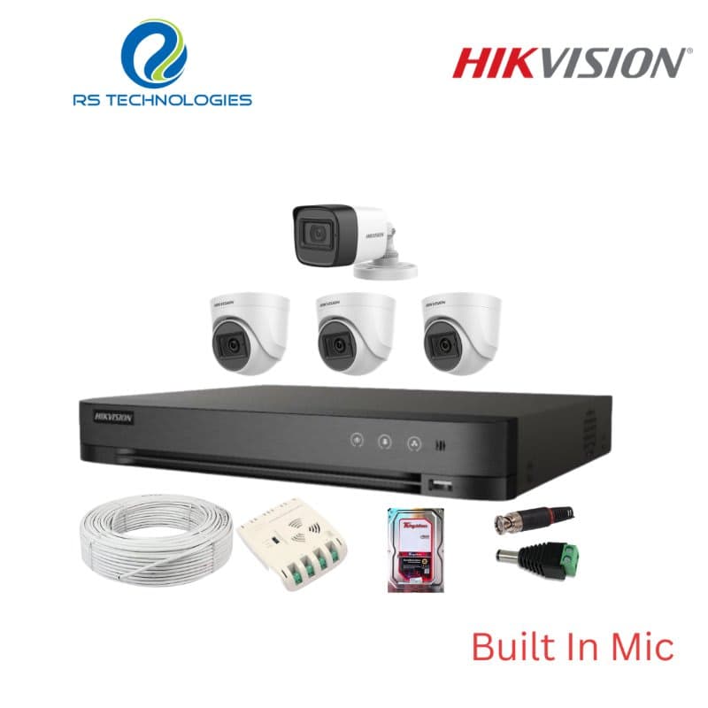 Hikvision 4CH DVR + 4 Full HD Audio Camera Combo Kit (3 Indoor + 1 Outdoor) – 2MP | 5MP Supported DVR (HIKHDC002) – RS Technologies offer