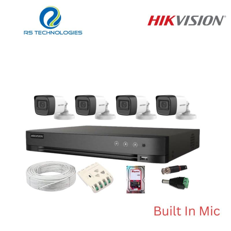 Hikvision 4CH DVR + 4 Full HD Audio Camera Combo Kit (4 Outdoor) – 2MP | 5MP Supported DVR (HIKHDC004) – RS Technologies offer