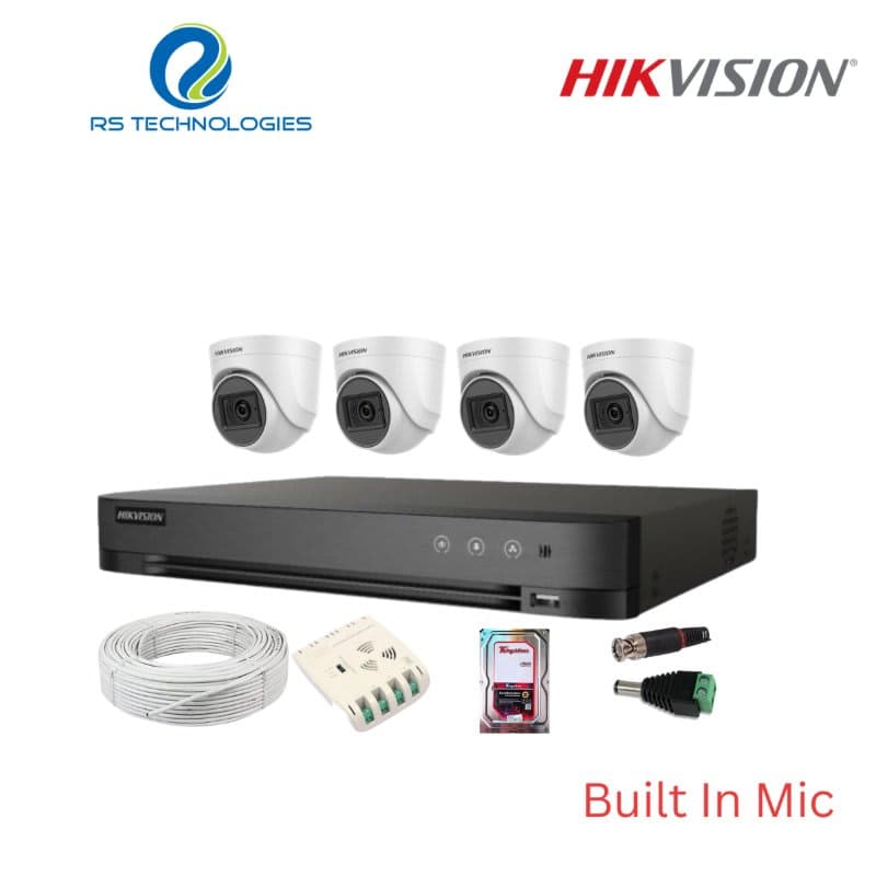 Hikvision 4CH DVR + 4 Full HD Audio Camera Combo Kit (4 Indoor )– 2MP | 5MP Supported DVR (HIKHDC005) – RS Technologies offer