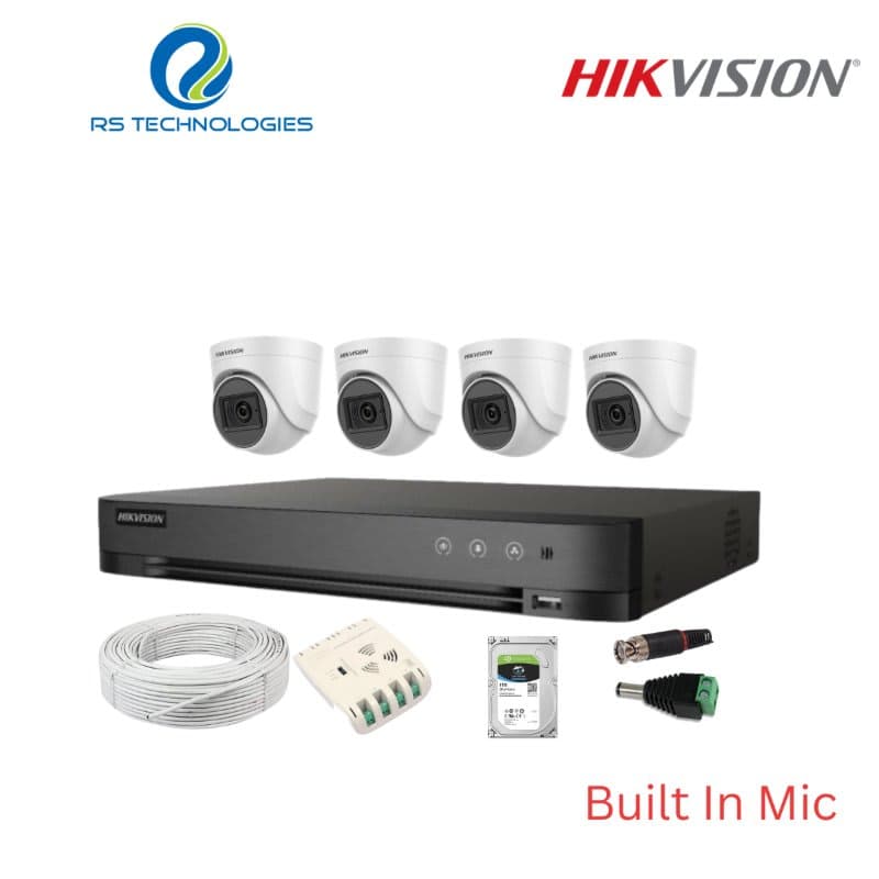 Hikvision 4CH DVR + 4 Full HD Audio Camera Combo Kit (4 Indoor) – 2MP | 5MP Supported DVR (HIKHDC006) – RS Technologies offer