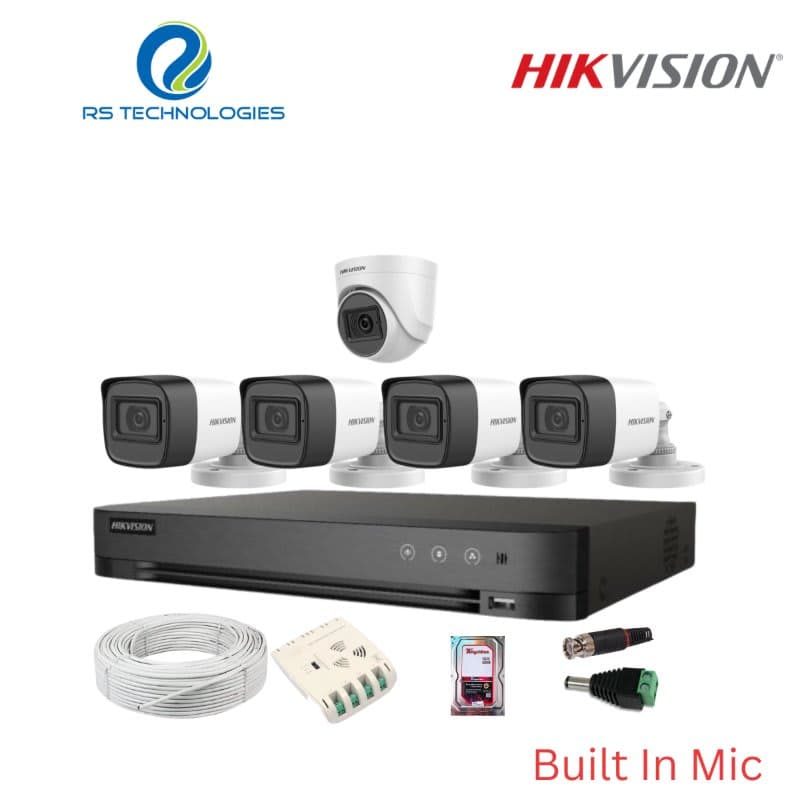 Hikvision 8CH DVR + 5 Full HD Audio Camera Combo Kit (1 Indoor + 4 Outdoor) – 2MP | 5MP Supported DVR (HIKHDC007) – RS Technologies offer