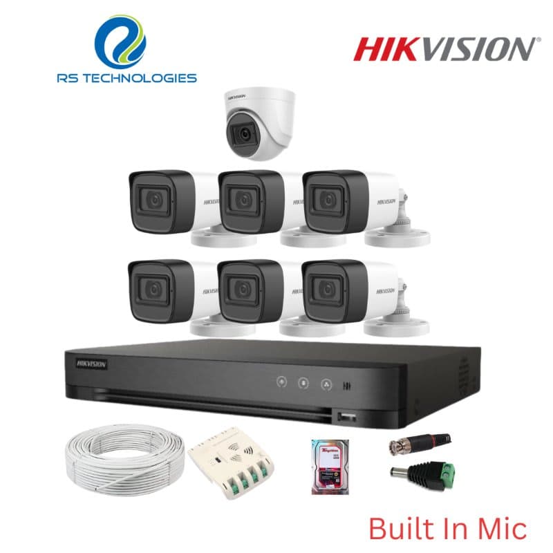 Hikvision 8CH DVR + 7 Full HD Audio Camera Combo Kit (1 Indoor + 6 Outdoor) – 2MP | 5MP Supported DVR (HIKHDC009) – RS Technologies offer