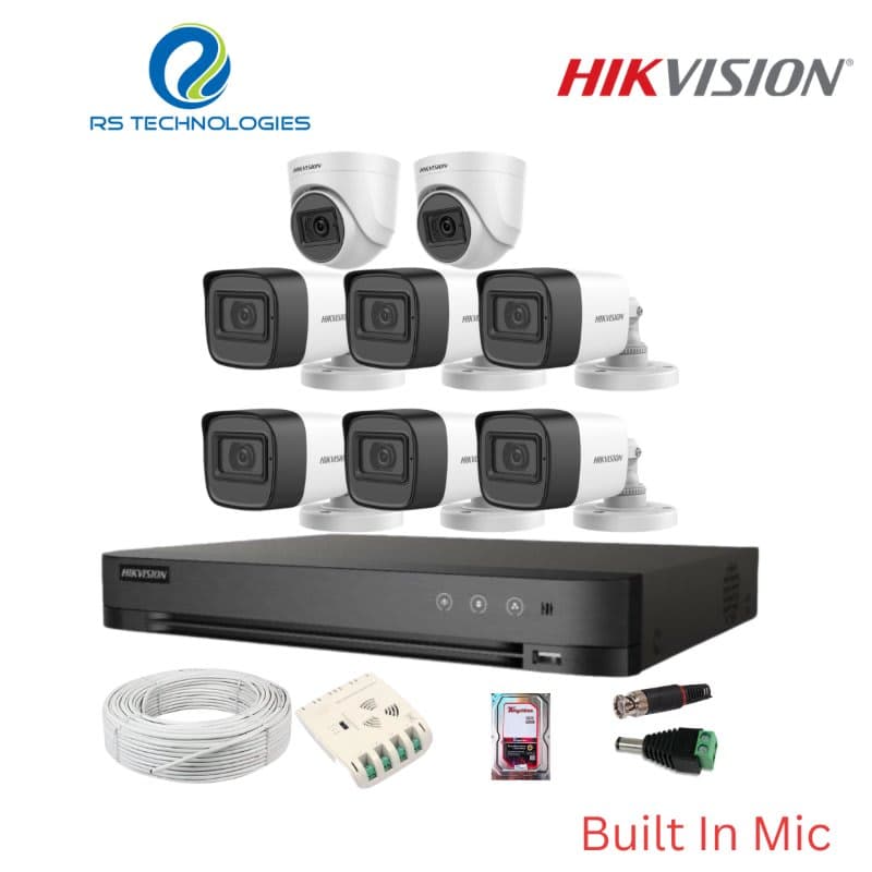 Hikvision 8CH DVR + 8 Full HD Audio Camera Combo Kit (2 Indoor + 6 Outdoor) – 2MP | 5MP Supported DVR (HIKHDC010) – RS Technologies offer