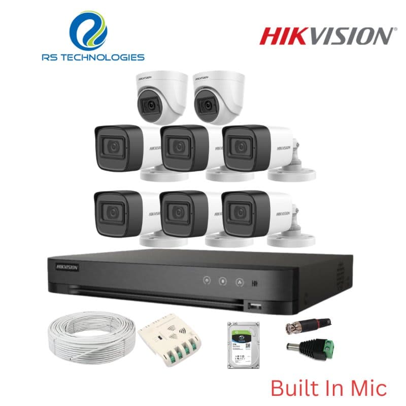Hikvision 8CH DVR + 8 Full HD Audio Camera Combo Kit (2 Indoor + 6 Outdoor) – 2MP | 5MP Supported DVR (HIKHDC012) – RS Technologies offer