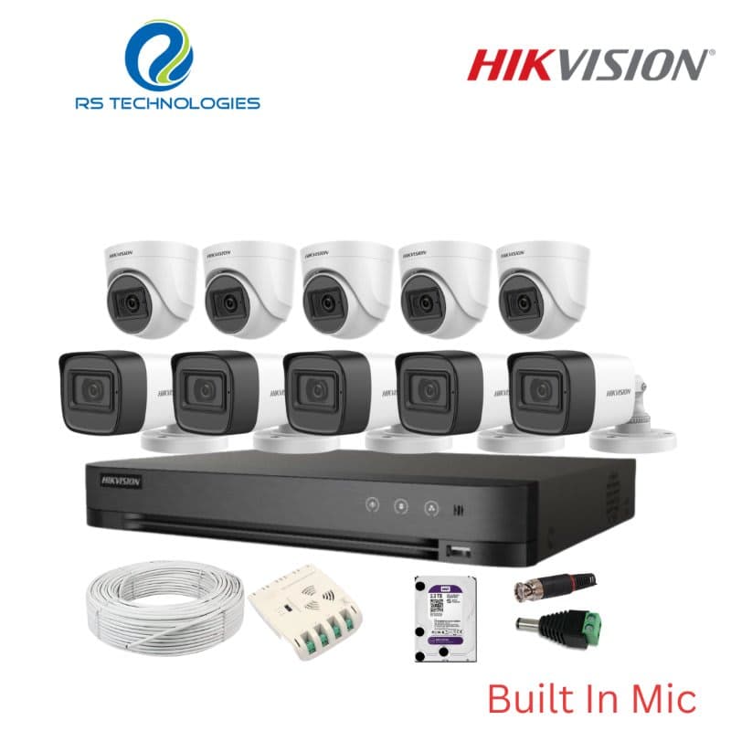 Hikvision 16CH DVR + 10 Full HD Audio Camera Combo Kit (5 Indoor + 5 Outdoor) – 2MP | 5MP Supported DVR (HIKHDC013) – RS Technologies offer