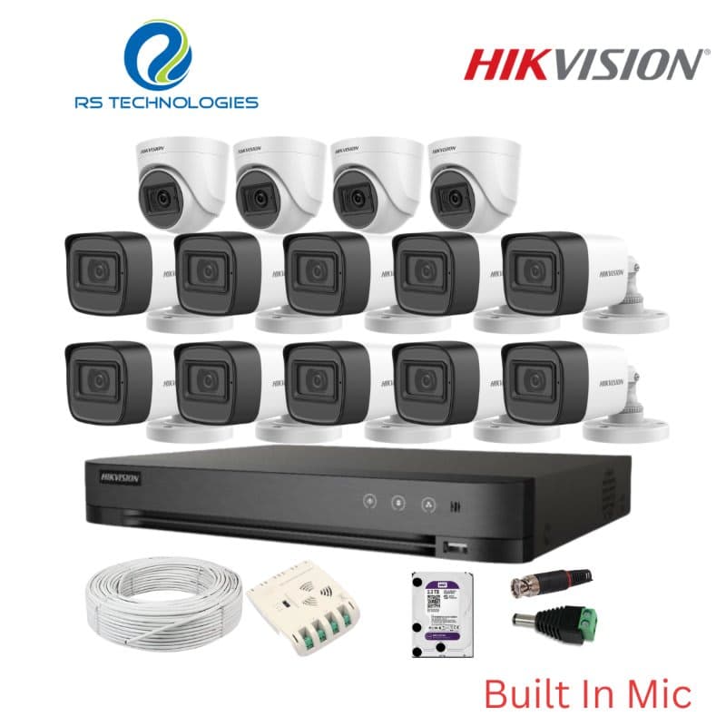 Hikvision 16CH DVR + 14 Full HD Audio Camera Combo Kit (4 Indoor + 10 Outdoor) – 2MP | 5MP Supported DVR (HIKHDC015) – RS Technologies offer