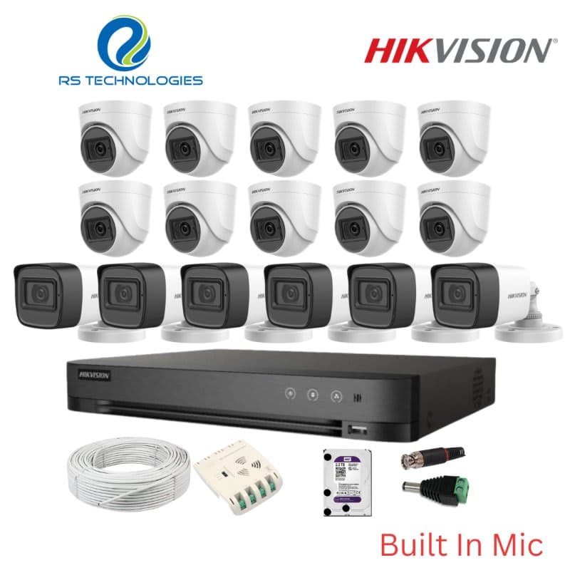 Hikvision 16CH DVR + 16 Full HD Audio Camera Combo Kit (10 Indoor + 6 Outdoor) – 2MP | 5MP Supported DVR (HIKHDC016) – RS Technologies offer
