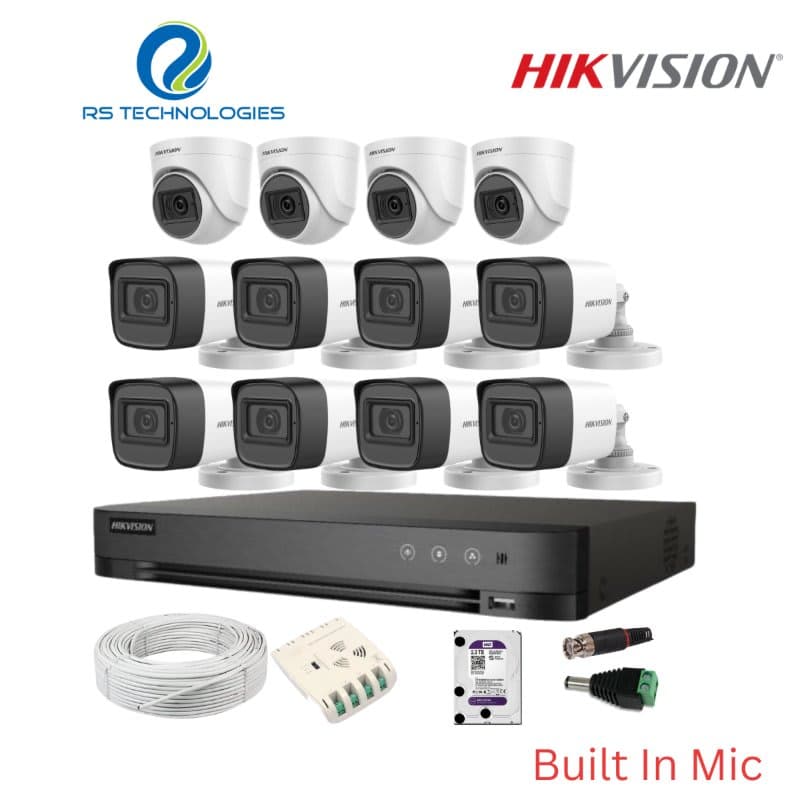Hikvision 16CH DVR + 12 Full HD Audio Camera Combo Kit (4 Indoor + 8 Outdoor) – 2MP | 5MP Supported DVR (HIKHDC014) – RS Technologies offer