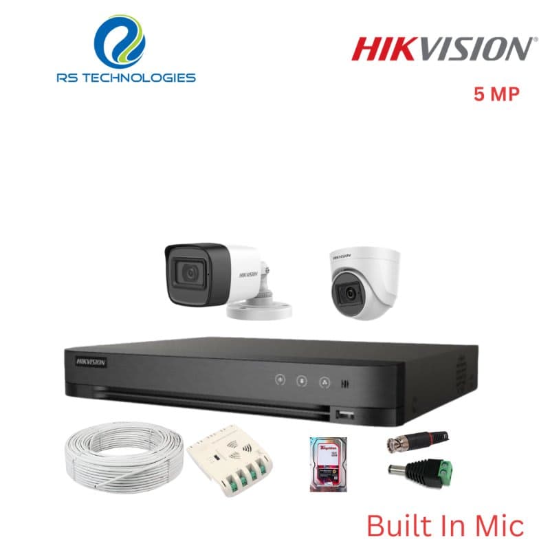Hikvision 4CH 5MP DVR with 5MP Audio CCTV Camera Combo Kit – 1 Indoor + 1 Outdoor Full HD Surveillance System (HIKHDC018) – RS Technologies offer