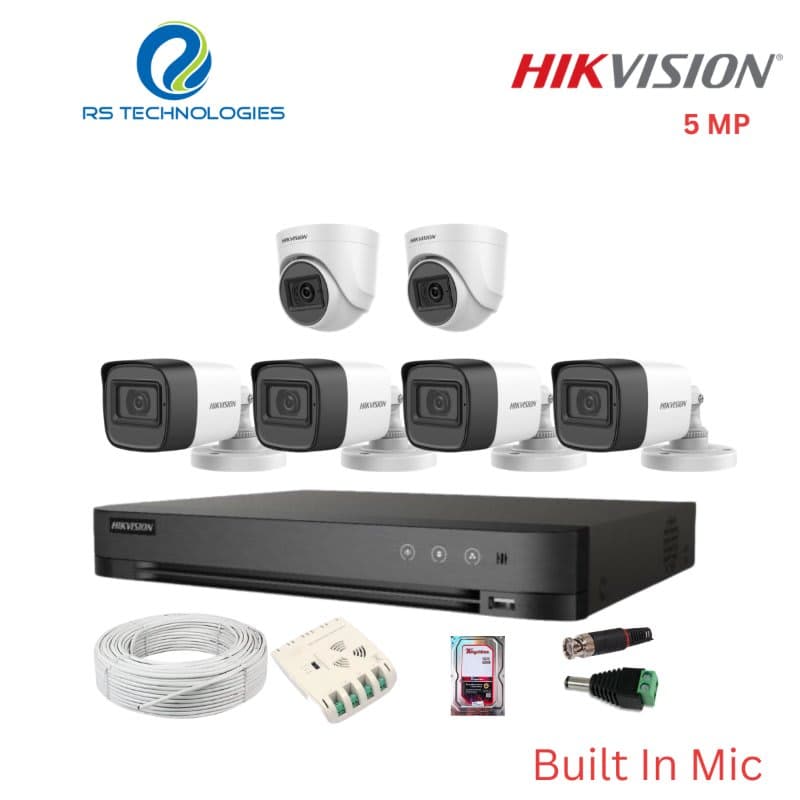 Hikvision 8CH 5MP DVR with 5MP Audio CCTV Camera Combo Kit – 2 Indoor + 4 Outdoor Full HD Surveillance System (HIKHDC023) – RS Technologies offer