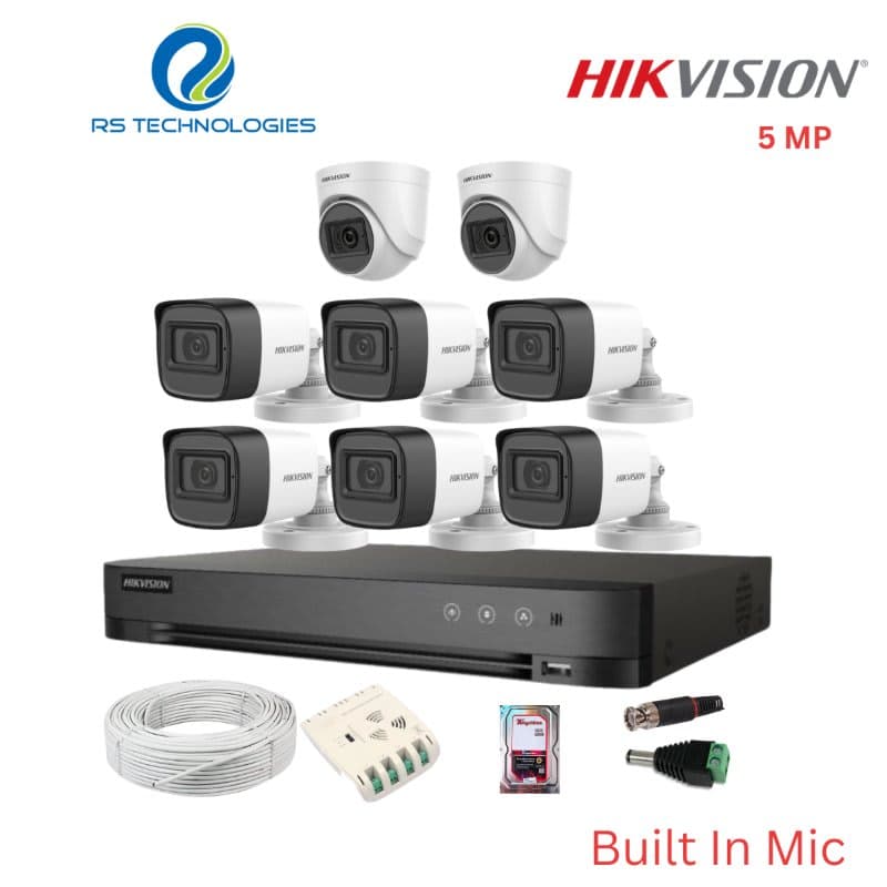 Hikvision 8CH 5MP DVR with 5MP Audio CCTV Camera Combo Kit – 2 Indoor + 6 Outdoor Full HD Surveillance System (HIKHDC024) – RS Technologies offer