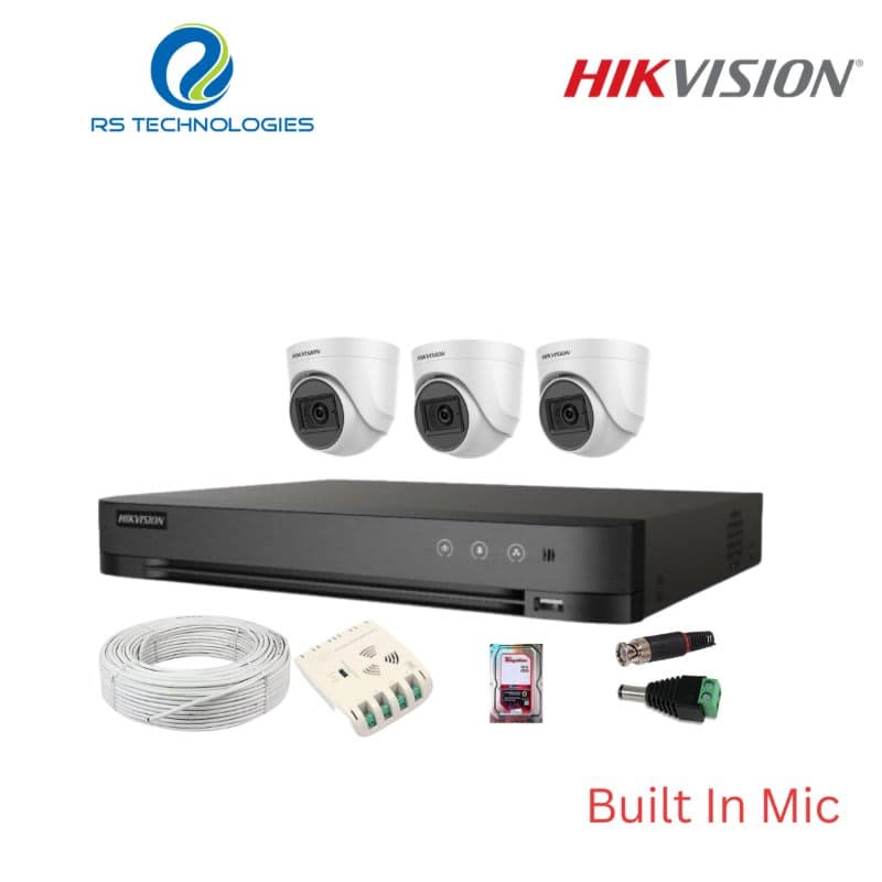 Hikvision 4CH 5MP Supported DVR 2MP 3 Audio Cameras Full HD Combo Kit (HIKHDC027) – RS Technologies offer